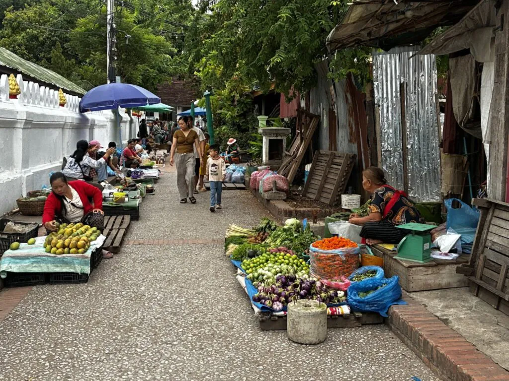 שוק בוקר במרכז לואנג פרבנג לאוס